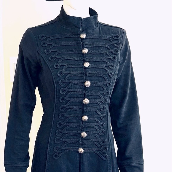 Tripp NYC Black denim jacket blazer long Military band coat cord embroidery US S - Picture 5 of 16